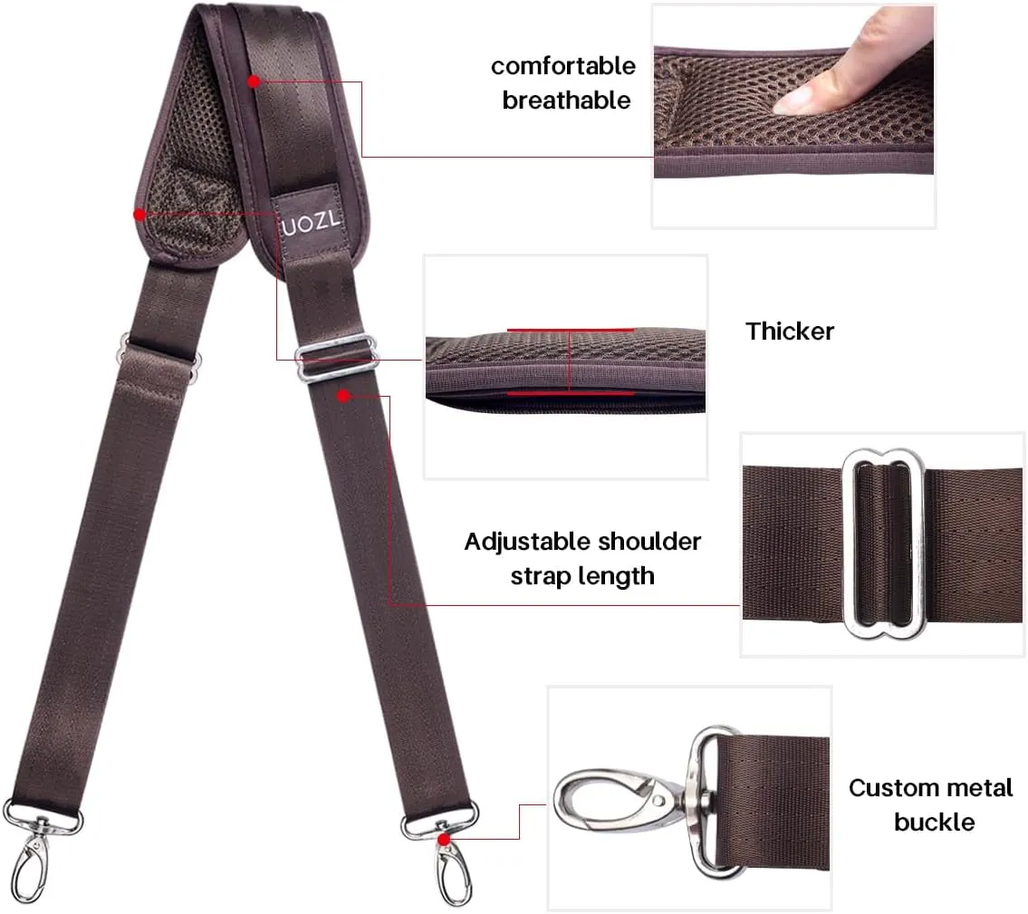 59 Inch Shoulder Straps, Soft with Ultra-Thick Fixed Shoulder Pad, Two Way Independently Adjustable Buckle Replacement Straps for Laptop Bag Messenger Bag Tool Bag Luggage,Brown