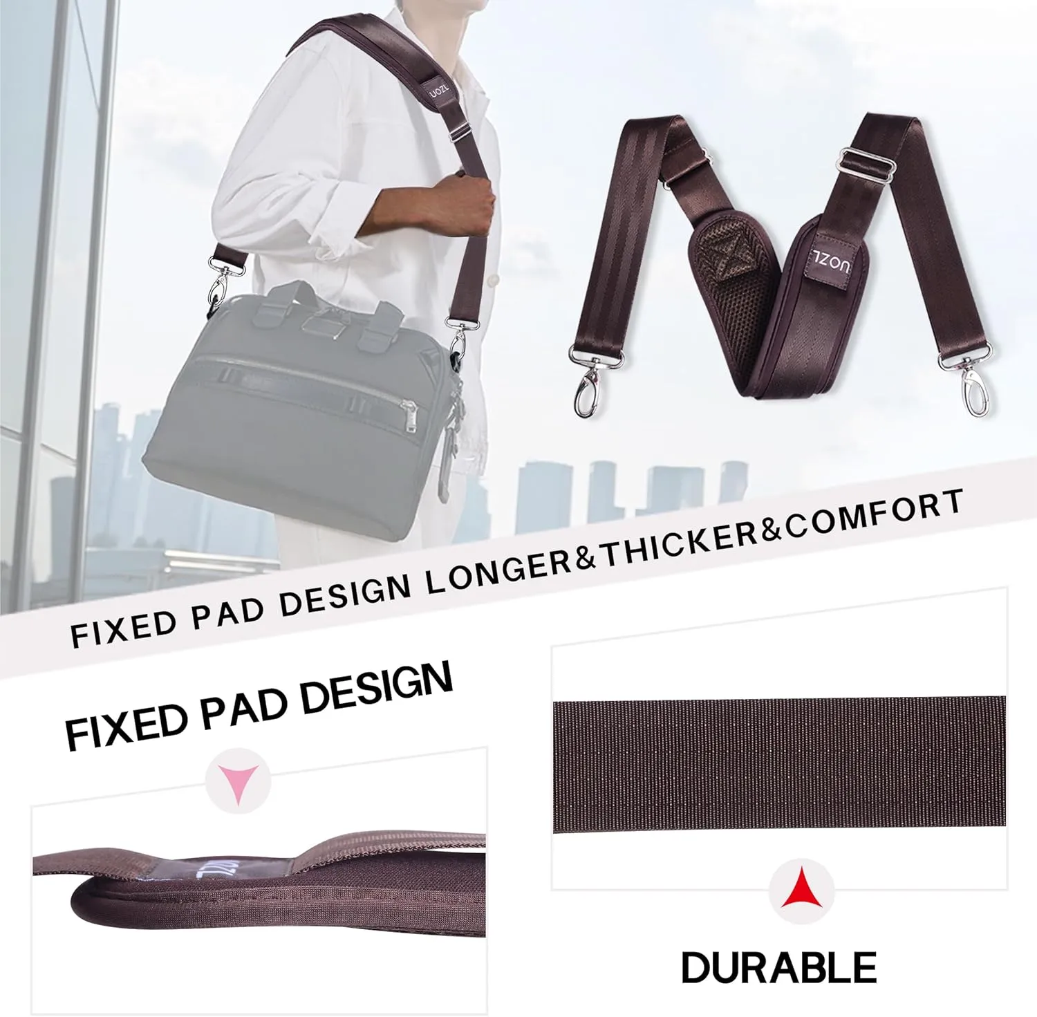 59 Inch Shoulder Straps, Soft with Ultra-Thick Fixed Shoulder Pad, Two Way Independently Adjustable Buckle Replacement Straps for Laptop Bag Messenger Bag Tool Bag Luggage,Brown