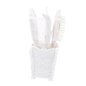 5pcs Vanity Mirror Comb Set Womens Travel Wallet Massage Accessories Makeup Organizer Box Antique Hair Comb Storage Holder Wide Tooth Hair Brush Plastic White Comb Holder Brass