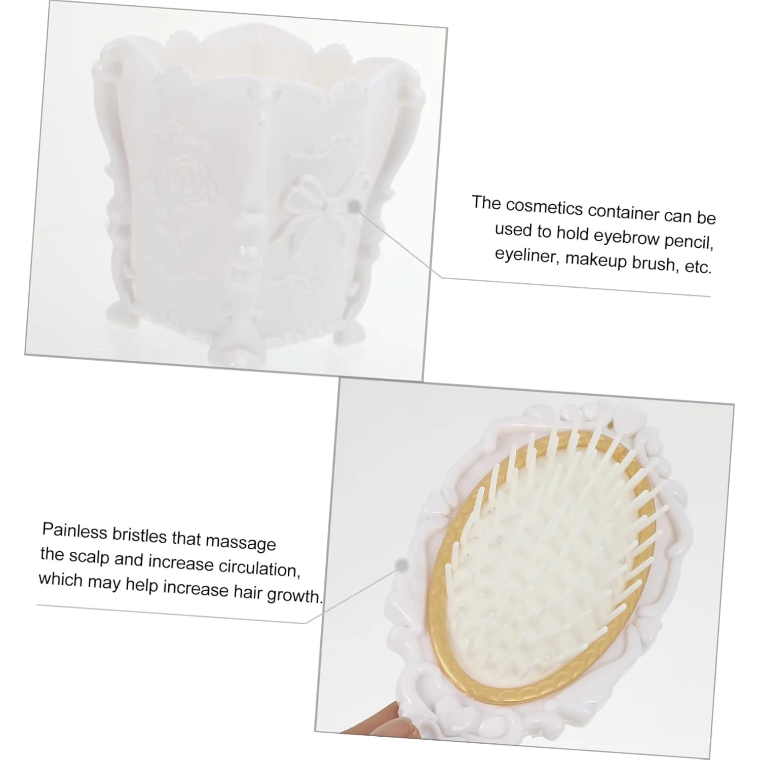 5pcs Vanity Mirror Comb Set Womens Travel Wallet Massage Accessories Makeup Organizer Box Antique Hair Comb Storage Holder Wide Tooth Hair Brush Plastic White Comb Holder Brass