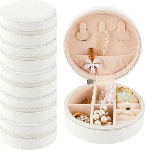 6 Pcs Travel Jewelry Case Bridesmaid Gift Boxes Jewelry Travel Organizer Small Round Jewelry Box Mini Storage PU Leather