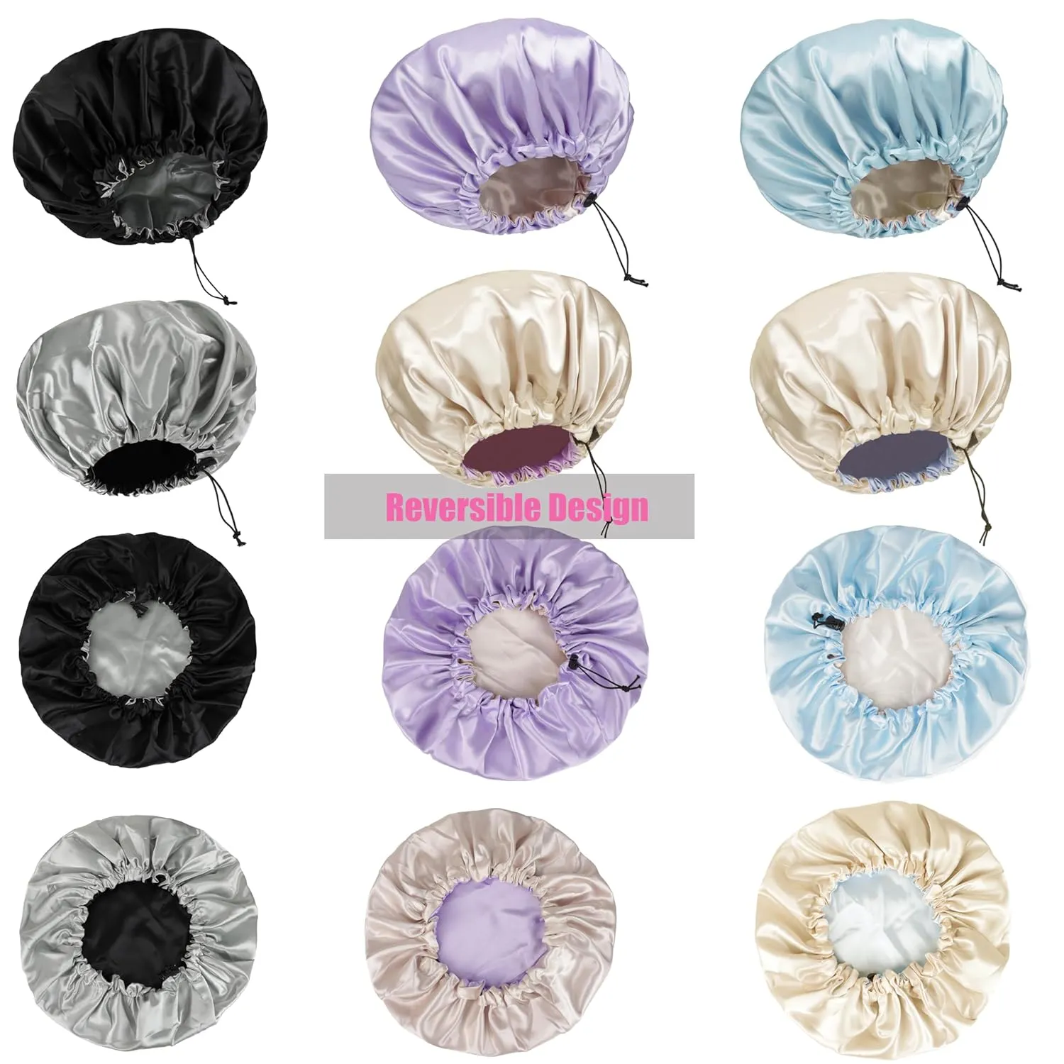 6 Pieces Reversible Silk Bonnet for Women Satin Bonnet Hair Wrap for Sleeping Cap with Tie Band(BLP)