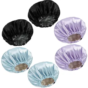 6 Pieces Reversible Silk Bonnet for Women Satin Bonnet Hair Wrap for Sleeping Cap with Tie Band(BLP)