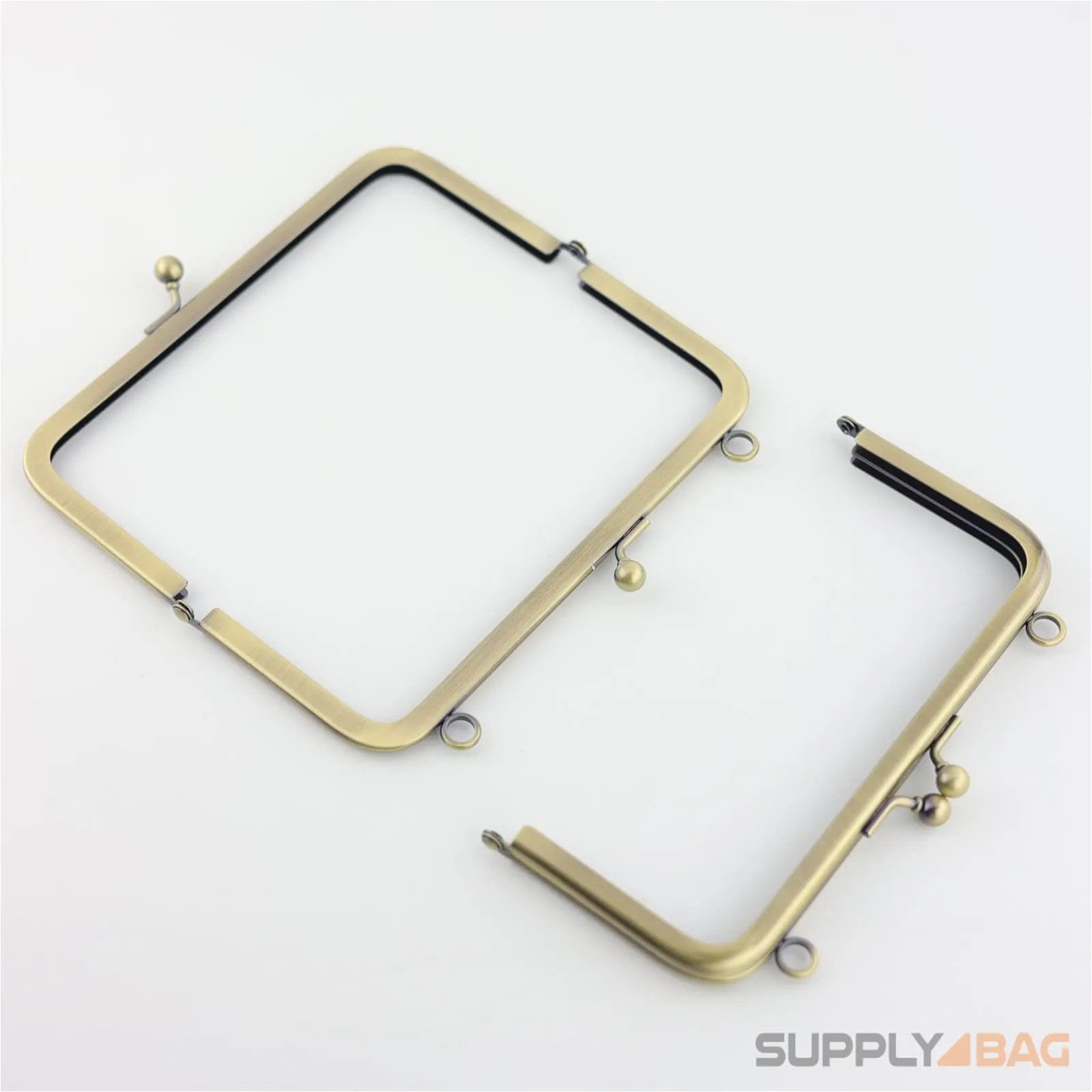 6 x 2 3/4 inch - Kisslock Clasp - Antique Brass Metal Purse Frame with O Rings