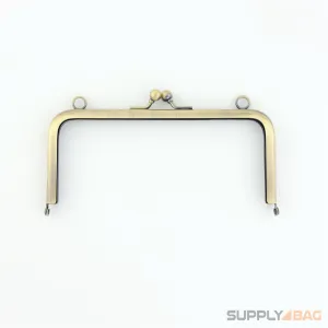 6 x 2 3/4 inch - Kisslock Clasp - Antique Brass Metal Purse Frame with O Rings
