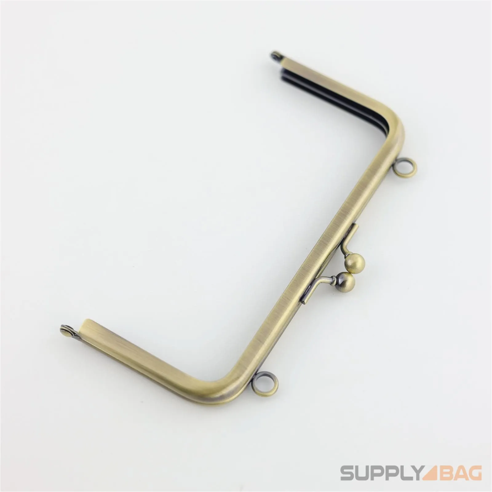 6 x 2 3/4 inch - Kisslock Clasp - Antique Brass Metal Purse Frame with O Rings