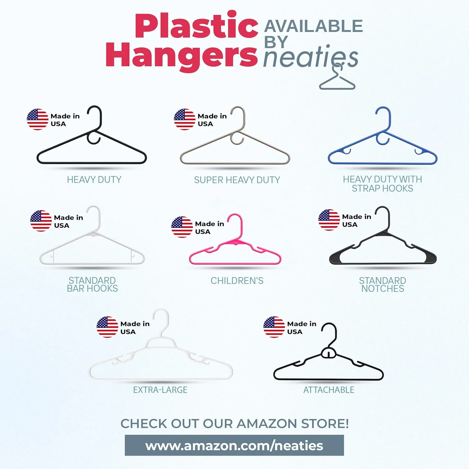 60pk Made in USA Strong Plastic Clothes Hangers Bulk | 20 30 50 100 Pack Available | Laundry Clothes Hanger | Coat Hangers Plastic | Heavy Duty Plastic Hanger for Closet and Clothing Hangars (White)