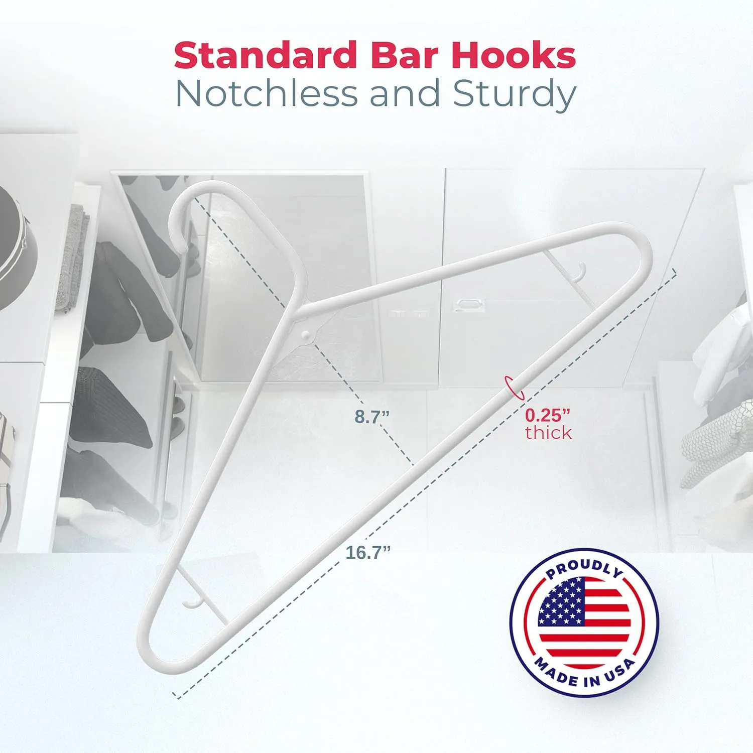 60pk Made in USA Strong Plastic Clothes Hangers Bulk | 20 30 50 100 Pack Available | Laundry Clothes Hanger | Coat Hangers Plastic | Heavy Duty Plastic Hanger for Closet and Clothing Hangars (White)