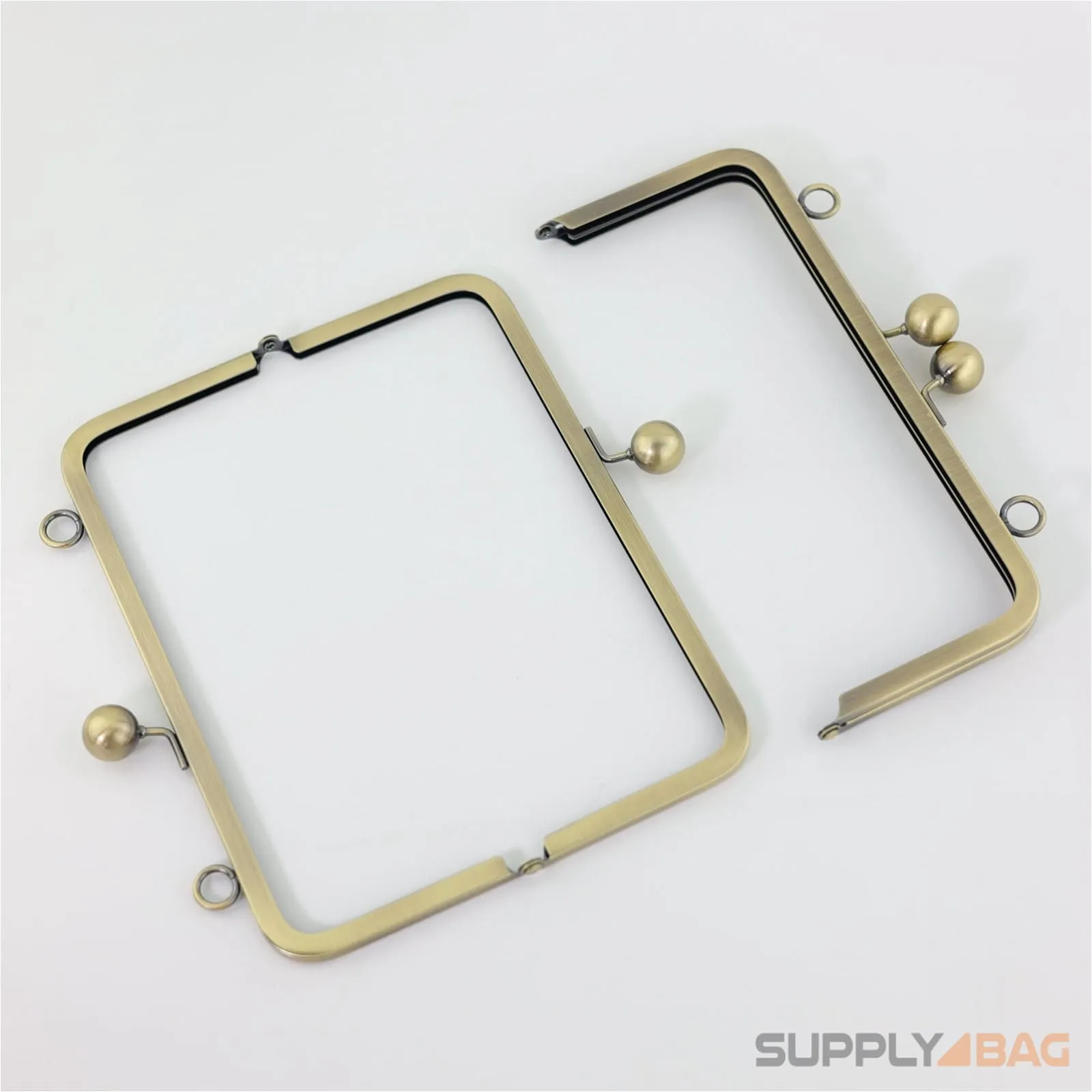 8 3/4 x 3 1/2 inch - Large Antique Brass Clutch Frame with Chain Loops Atop