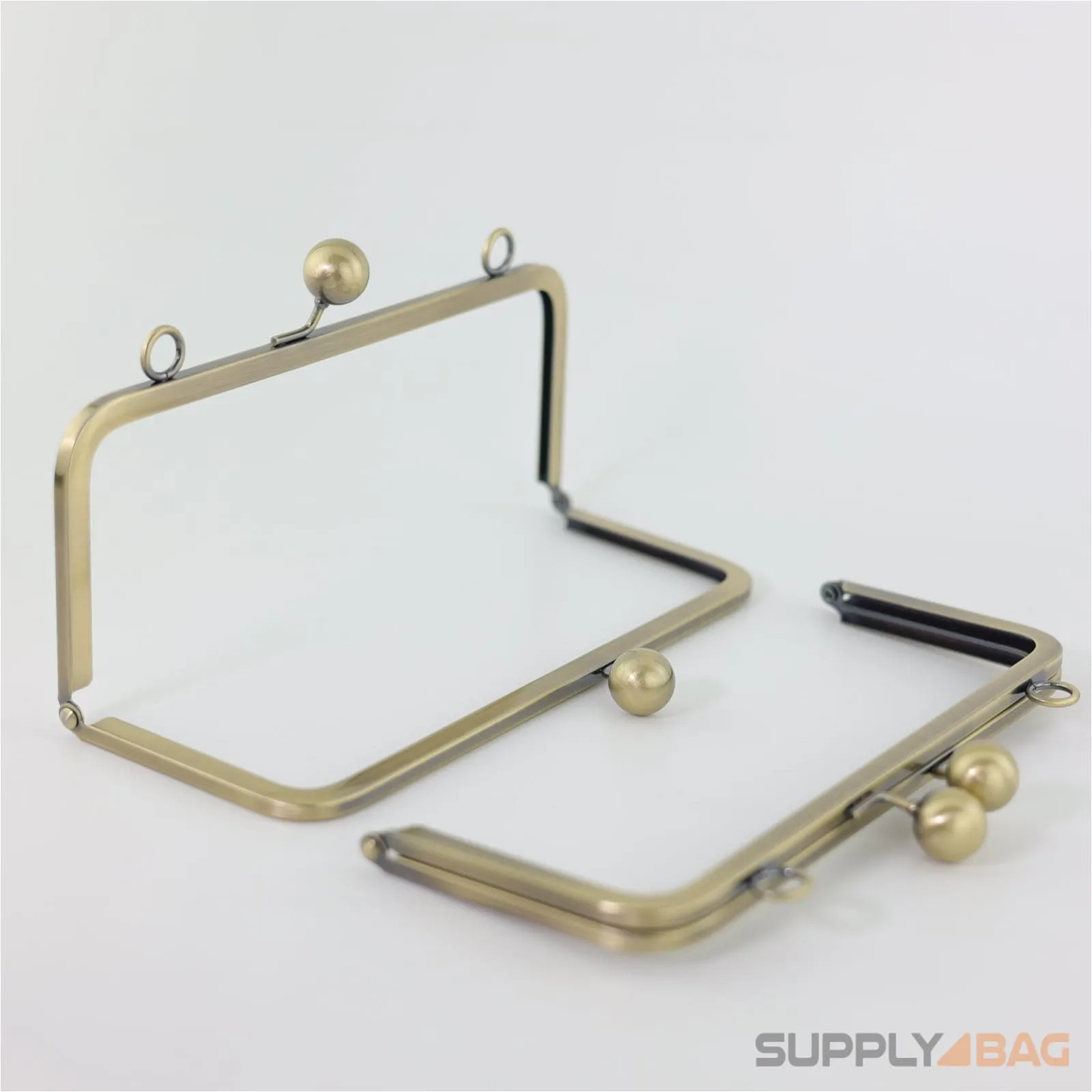 8 3/4 x 3 1/2 inch - Large Antique Brass Clutch Frame with Chain Loops Atop