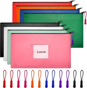 8 Pcs Money Pouch With Zipper - Black Wallet Pouches With Label 11x6.1inch Bank Deposit Leather Cash Coin Zipper Bag for Checks, Receipt Holder, Makeup Organizer for Women Men