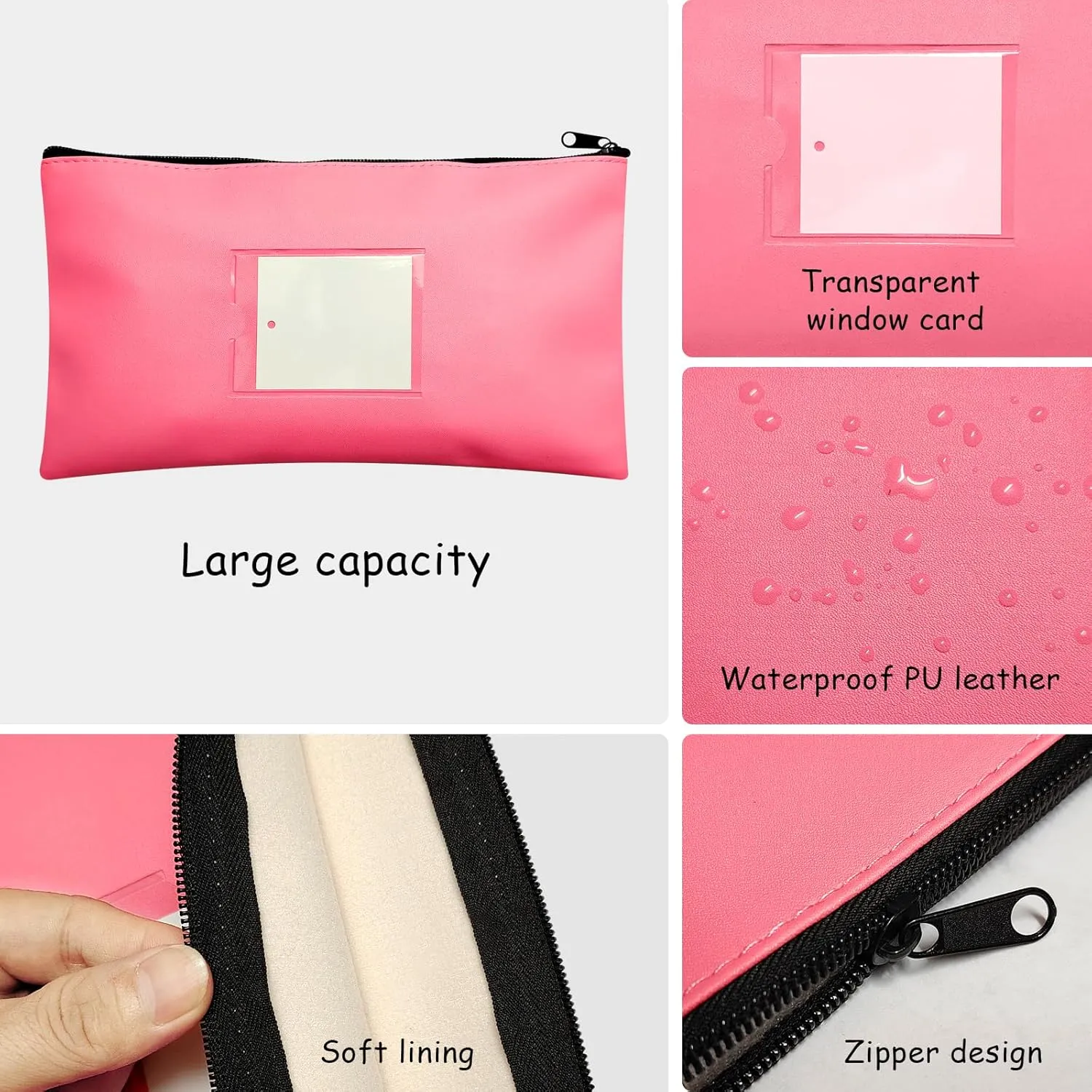 8 Pcs Money Pouch With Zipper - Black Wallet Pouches With Label 11x6.1inch Bank Deposit Leather Cash Coin Zipper Bag for Checks, Receipt Holder, Makeup Organizer for Women Men