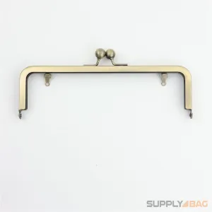 8 x 2.5 inch - Kisslock Ball Clasp - Antique Brass Metal Purse Frame with Chain Loops
