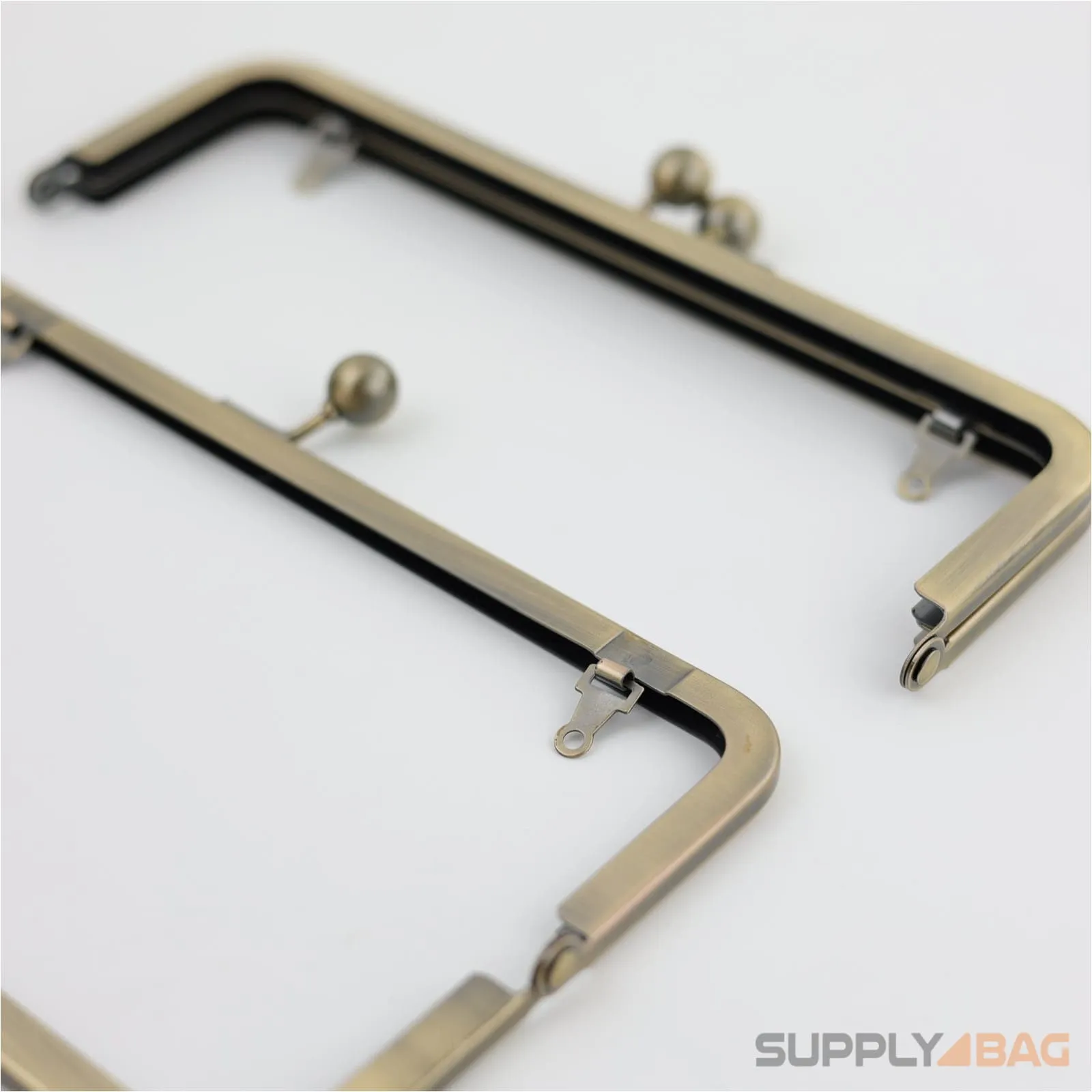 8 x 2.5 inch - Kisslock Ball Clasp - Antique Brass Metal Purse Frame with Chain Loops