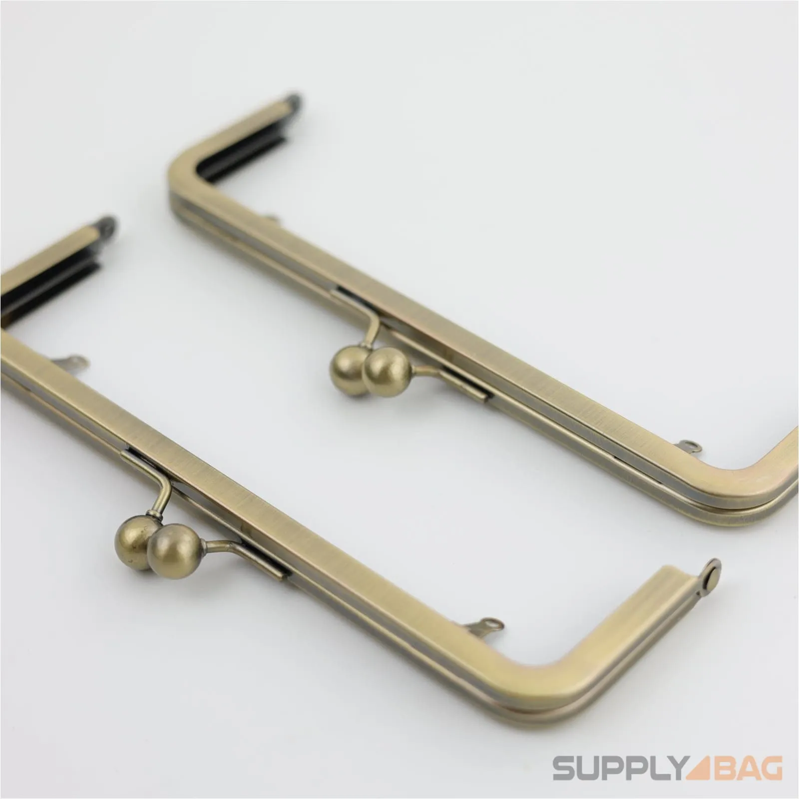 8 x 2.5 inch - Kisslock Ball Clasp - Antique Brass Metal Purse Frame with Chain Loops