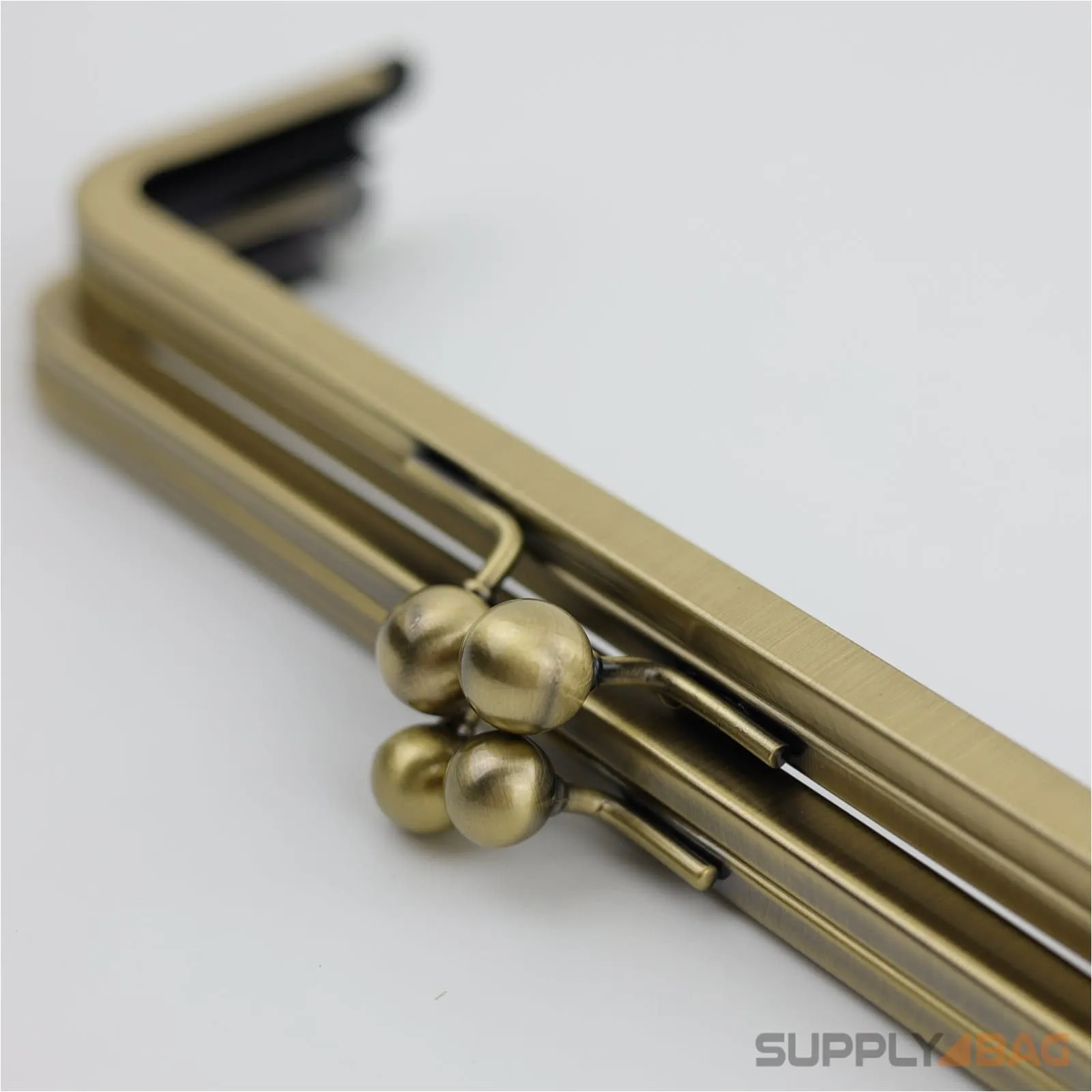 8 x 2.5 inch - Kisslock Ball Clasp - Antique Brass Metal Purse Frame