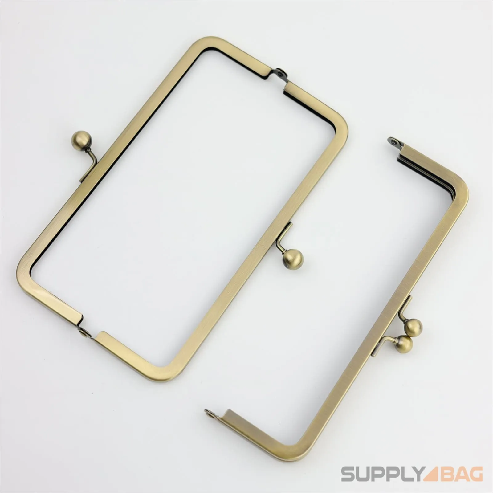 8 x 2.5 inch - Kisslock Ball Clasp - Antique Brass Metal Purse Frame