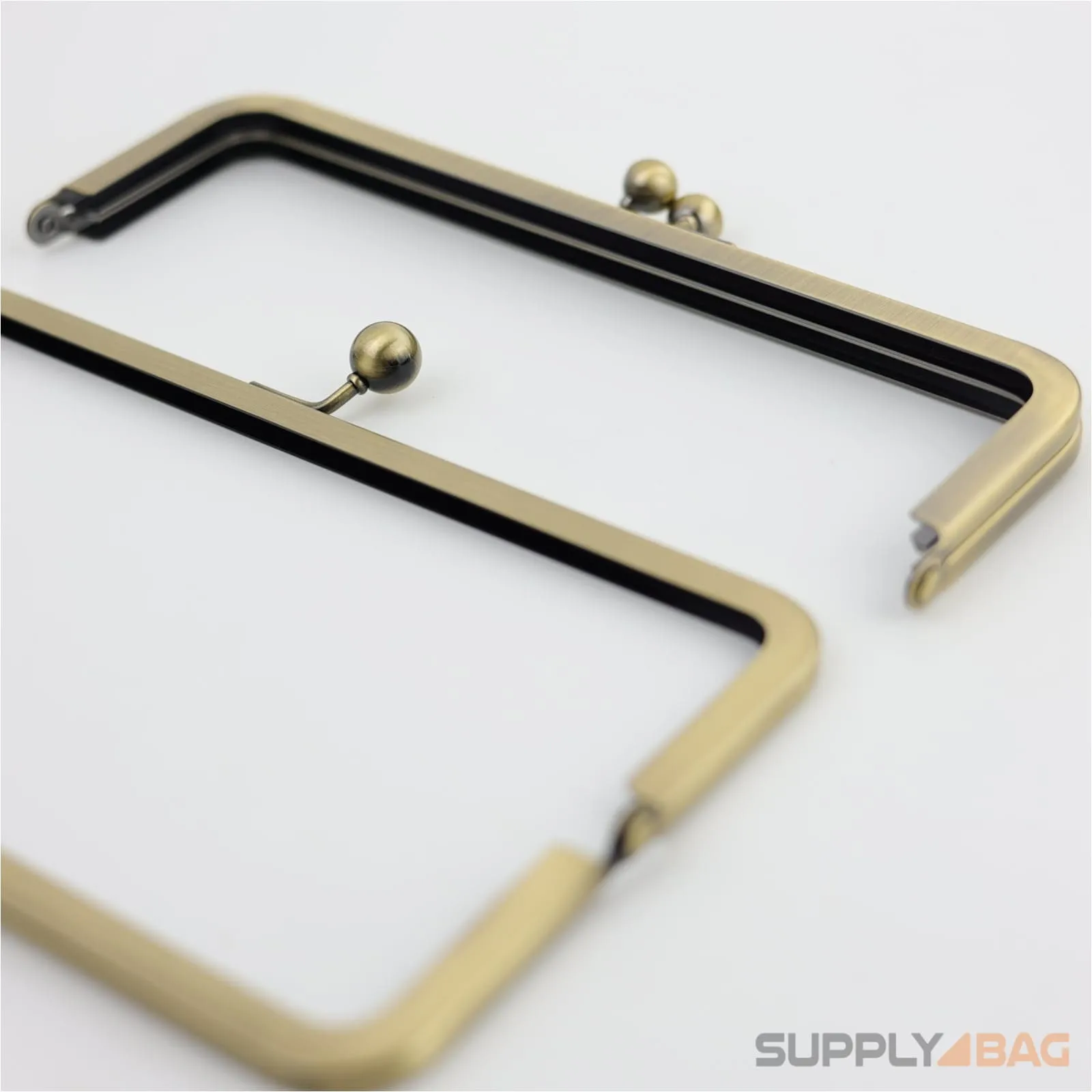 8 x 2.5 inch - Kisslock Ball Clasp - Antique Brass Metal Purse Frame