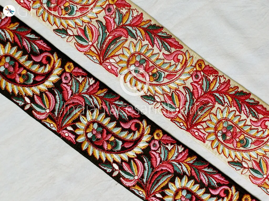 8 Yard Paisley 75mm Embroidered Fabric Trim Sari Ribbon Saree Border Dolls DIY Crafting Sewing Beach Bags Home Decor Embellishment Tape