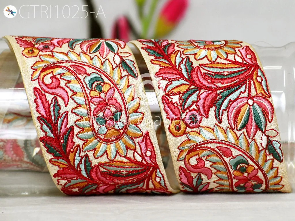 8 Yard Paisley 75mm Embroidered Fabric Trim Sari Ribbon Saree Border Dolls DIY Crafting Sewing Beach Bags Home Decor Embellishment Tape