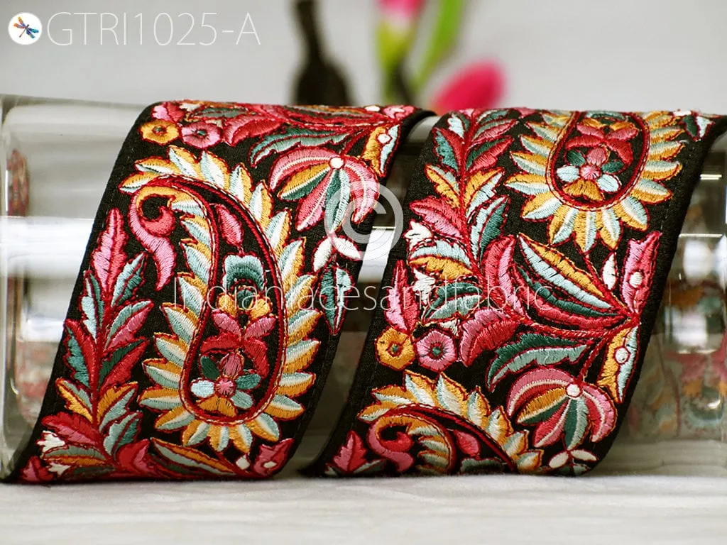 8 Yard Paisley 75mm Embroidered Fabric Trim Sari Ribbon Saree Border Dolls DIY Crafting Sewing Beach Bags Home Decor Embellishment Tape