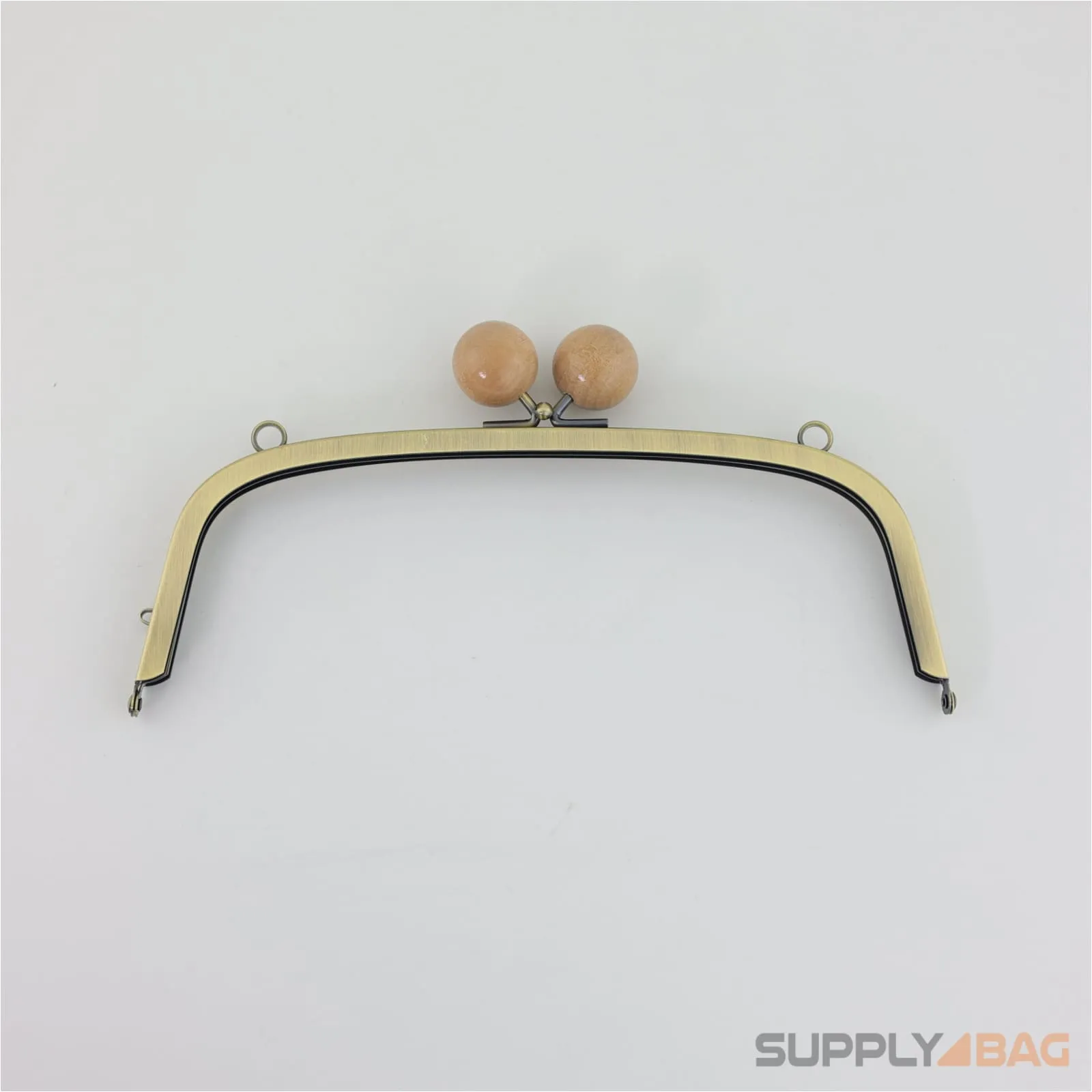 8.5 x 3 inch - Kisslock Clasp (Wood) - Antique Brass Metal Purse Frame with O Rings