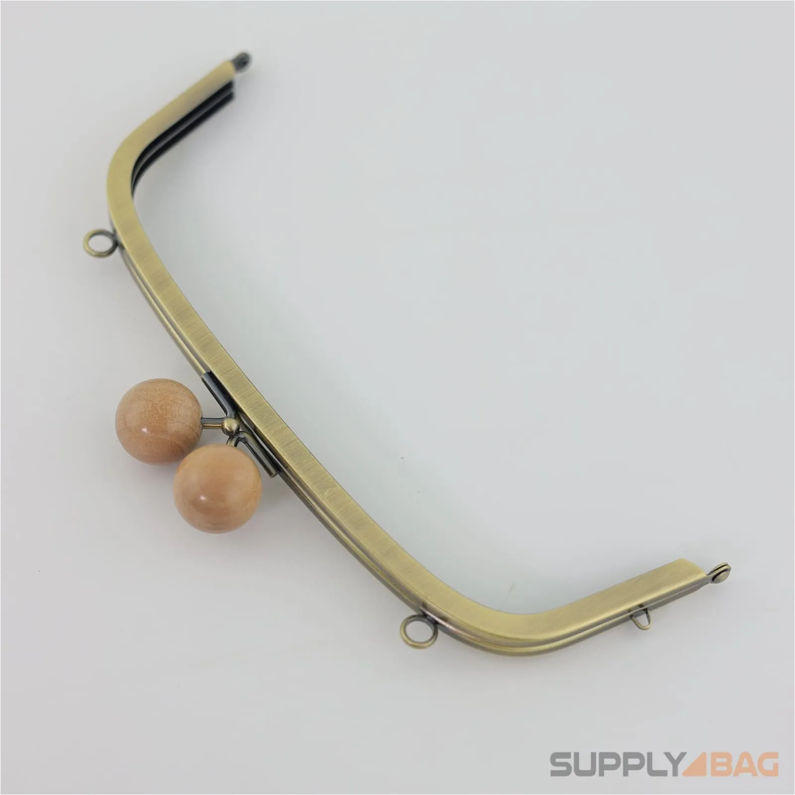8.5 x 3 inch - Kisslock Clasp (Wood) - Antique Brass Metal Purse Frame with O Rings