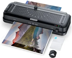 9-Inch Thermal Laminator Machine, 3-in-1 Laminator with Built-in Paper Trimmer, Hole Punch & Corner Rounder, 10 Laminating Pouches, Fast 3-Min Warm-Up, Jam-Free for Home, Office, School