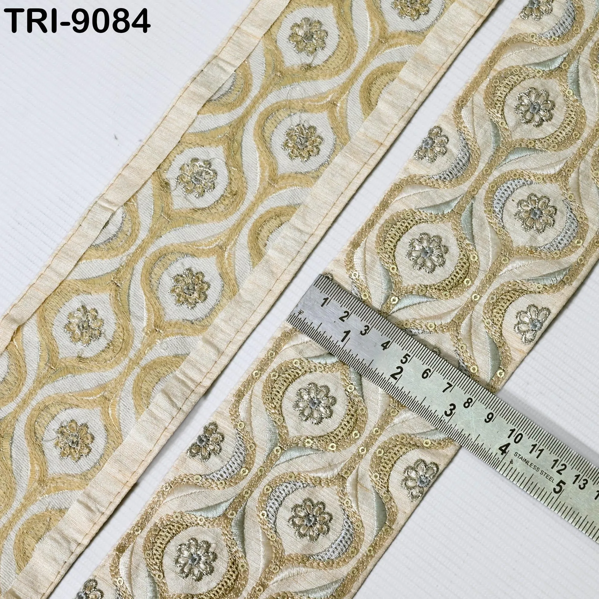 9 Yard Beige Embroidery 9cm Trim Indian Embroidered Ribbon Laces Fabric Sari Border Crafting Saree Sewing Embellishment Costumes Trimmings