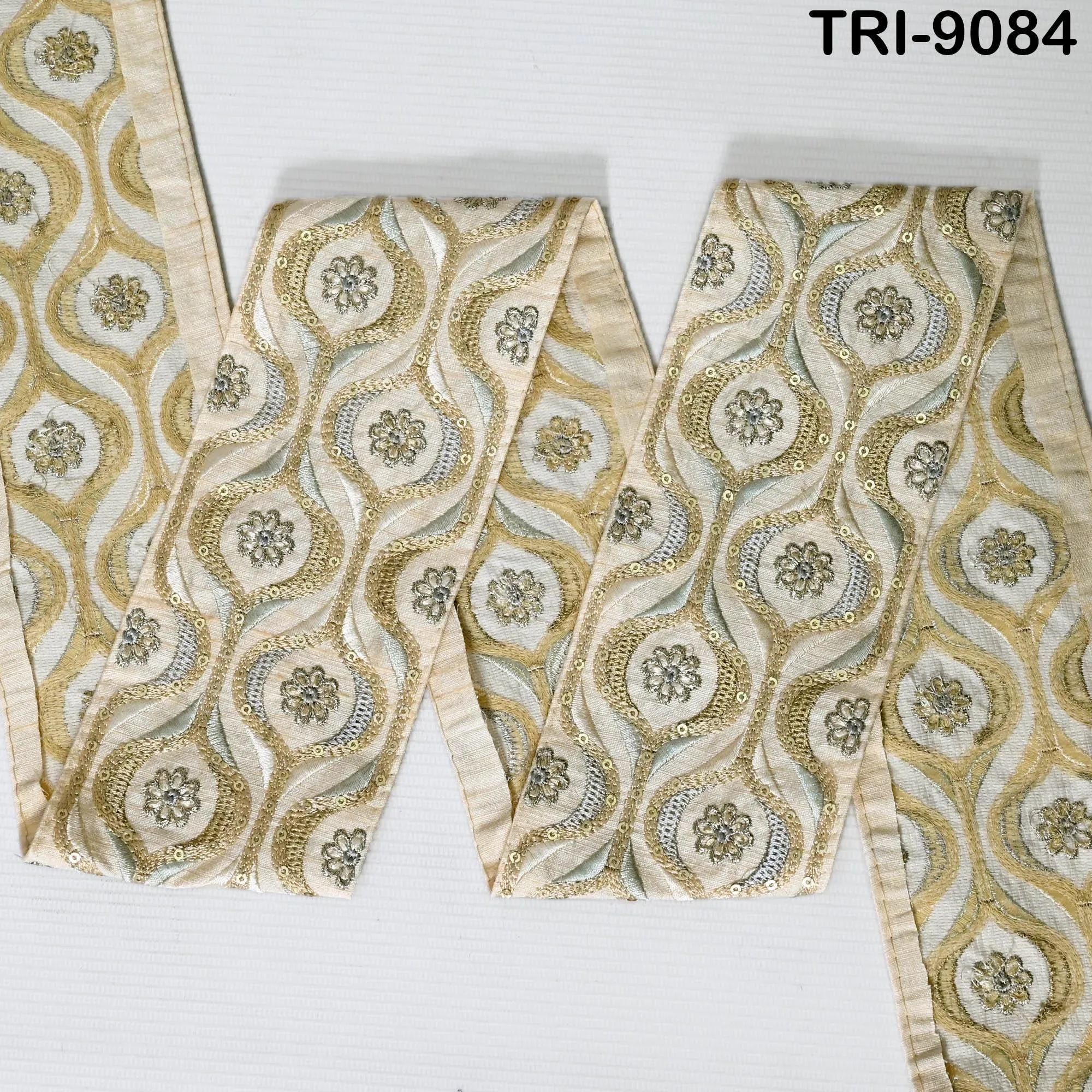 9 Yard Beige Embroidery 9cm Trim Indian Embroidered Ribbon Laces Fabric Sari Border Crafting Saree Sewing Embellishment Costumes Trimmings