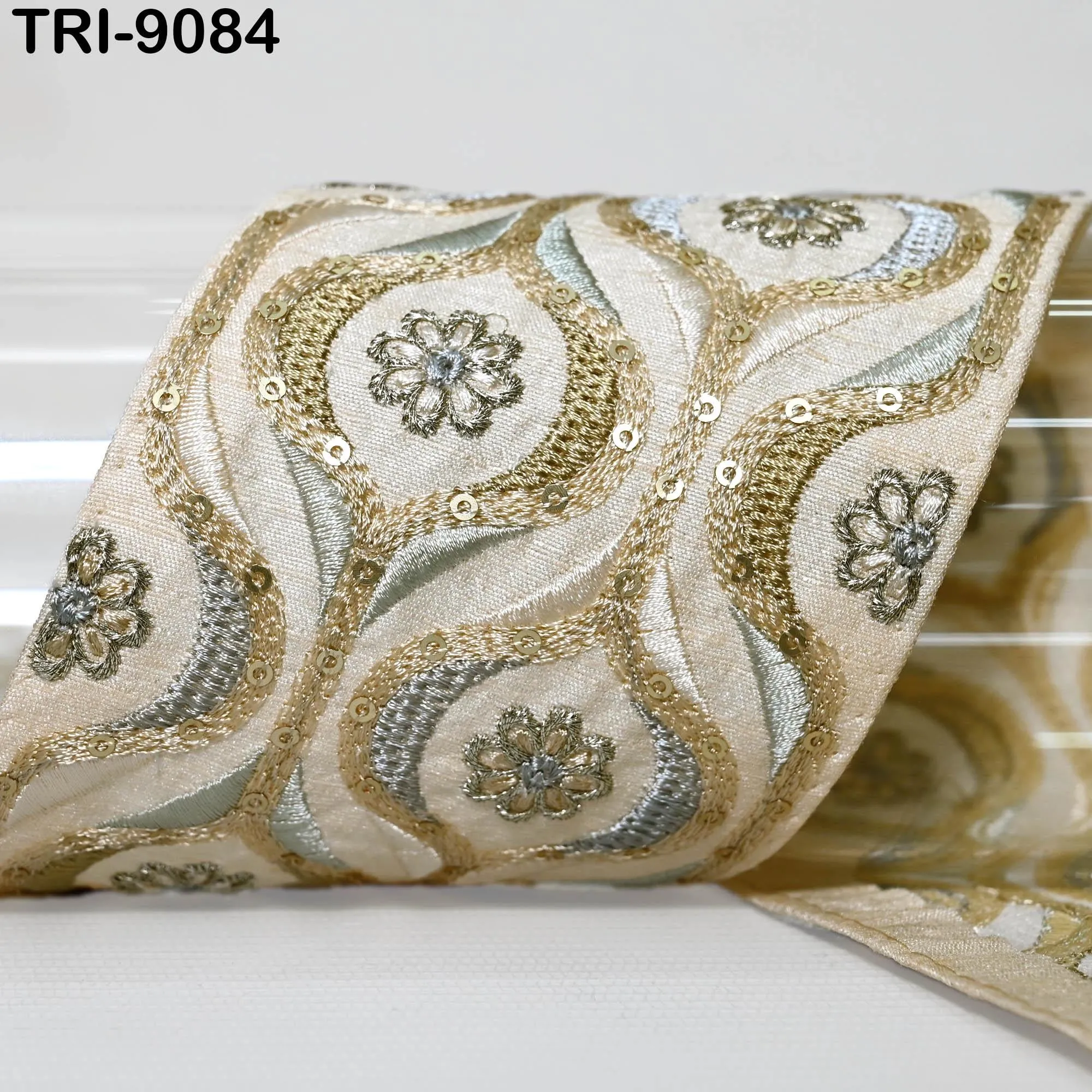 9 Yard Beige Embroidery 9cm Trim Indian Embroidered Ribbon Laces Fabric Sari Border Crafting Saree Sewing Embellishment Costumes Trimmings