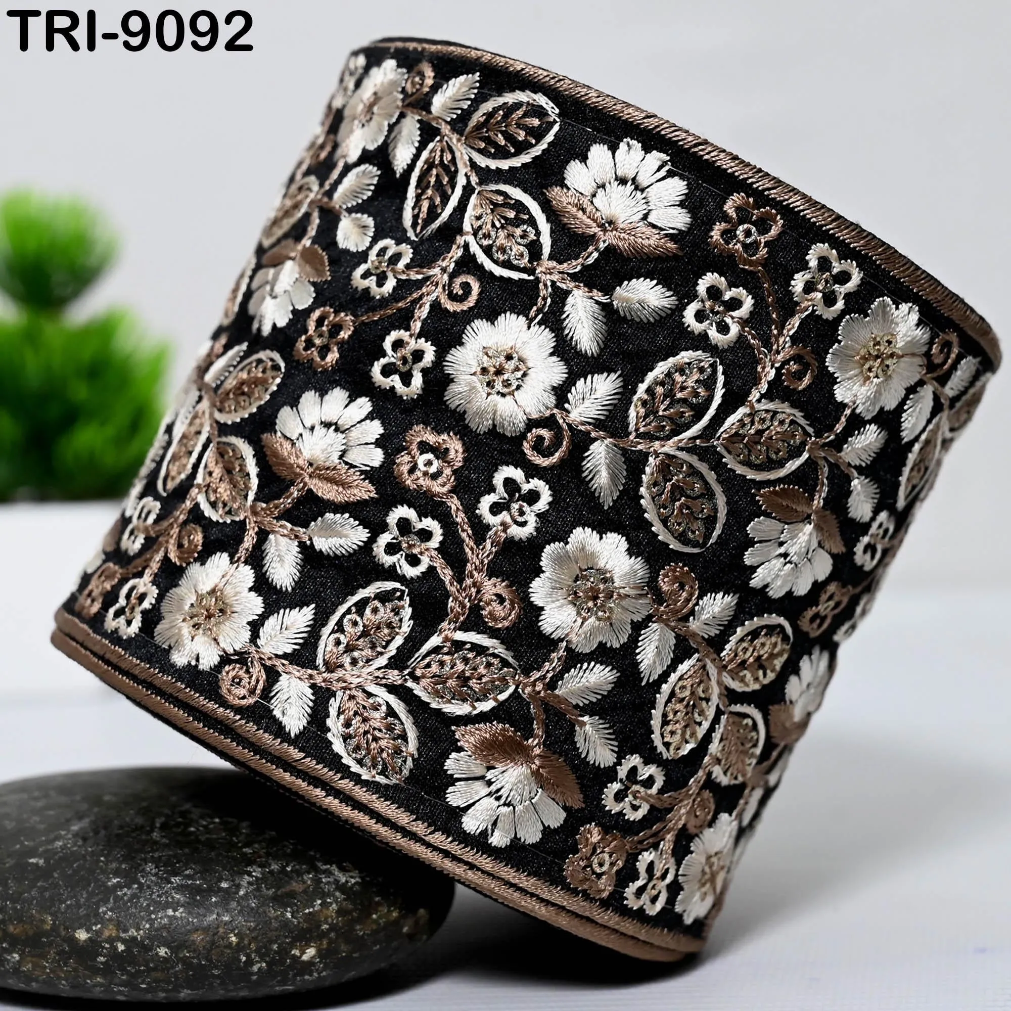 9 Yard Black Embroidered Ribbons 10cm Trim Indian Embroidery Laces | Sari Border Saree | DIY Crafting Beach Bag Decorative Trimmings Tapes