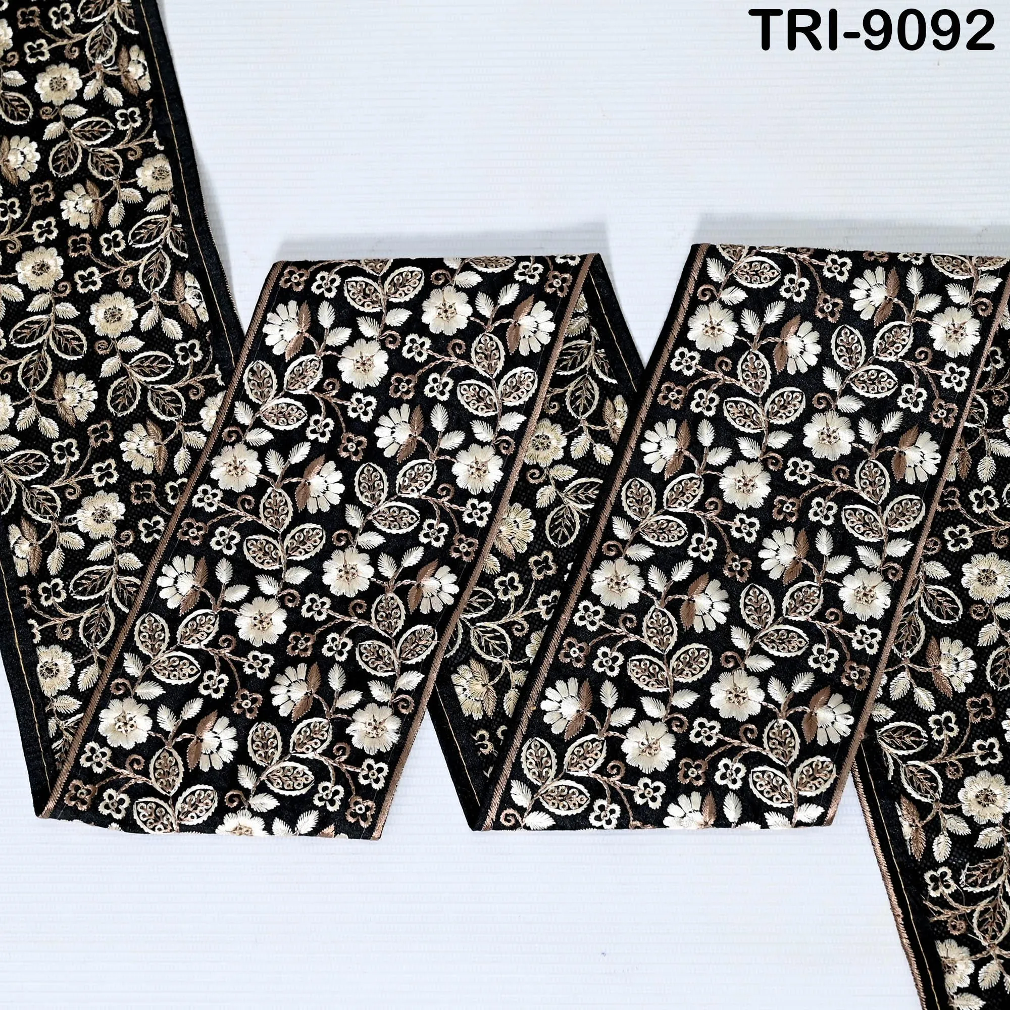 9 Yard Black Embroidered Ribbons 10cm Trim Indian Embroidery Laces | Sari Border Saree | DIY Crafting Beach Bag Decorative Trimmings Tapes