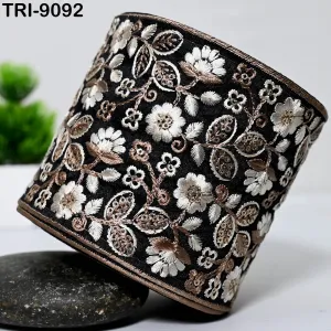 9 Yard Black Embroidered Ribbons 10cm Trim Indian Embroidery Laces | Sari Border Saree | DIY Crafting Beach Bag Decorative Trimmings Tapes