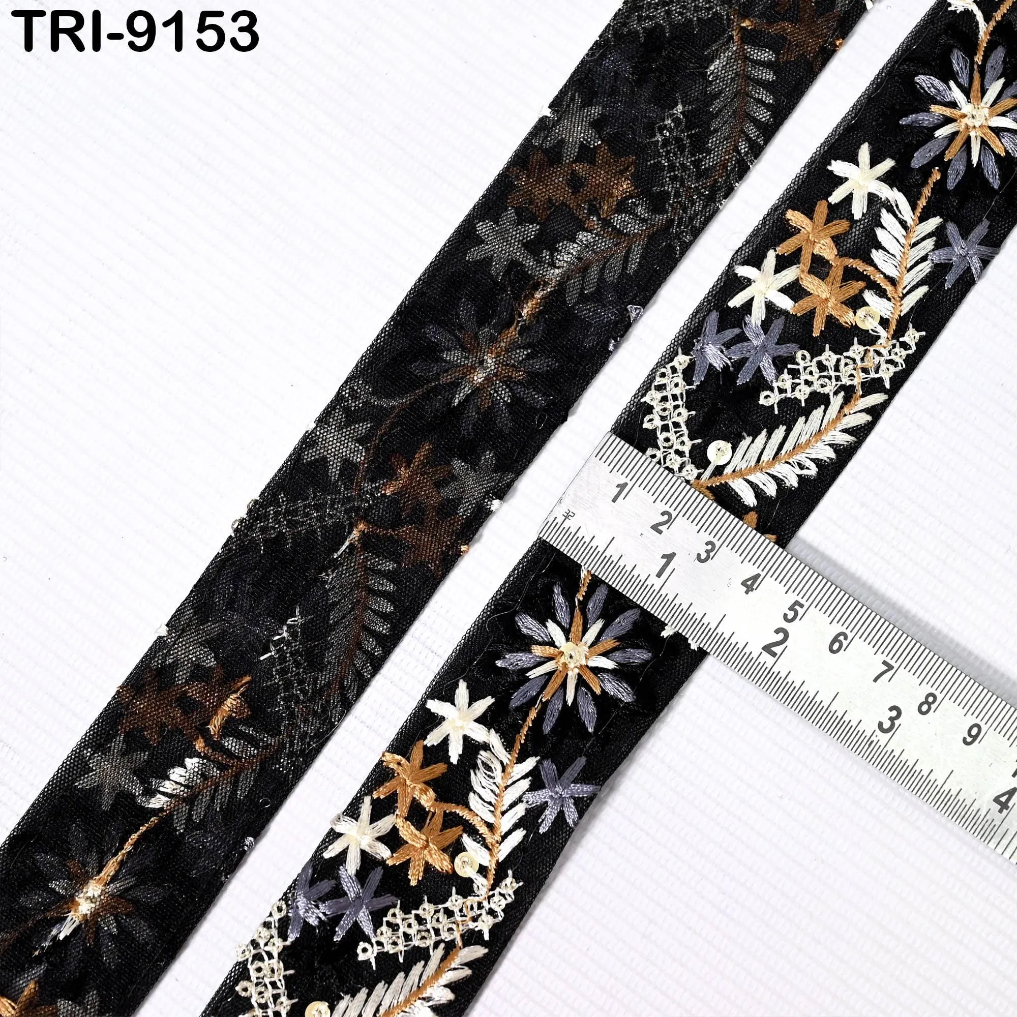9 Yard Black Embroidery Ribbon 4 cm Trim Embellishment Sari Sewing DIY Crafting Border Indian Embroidered Trimming Cushion Laces Home Decor
