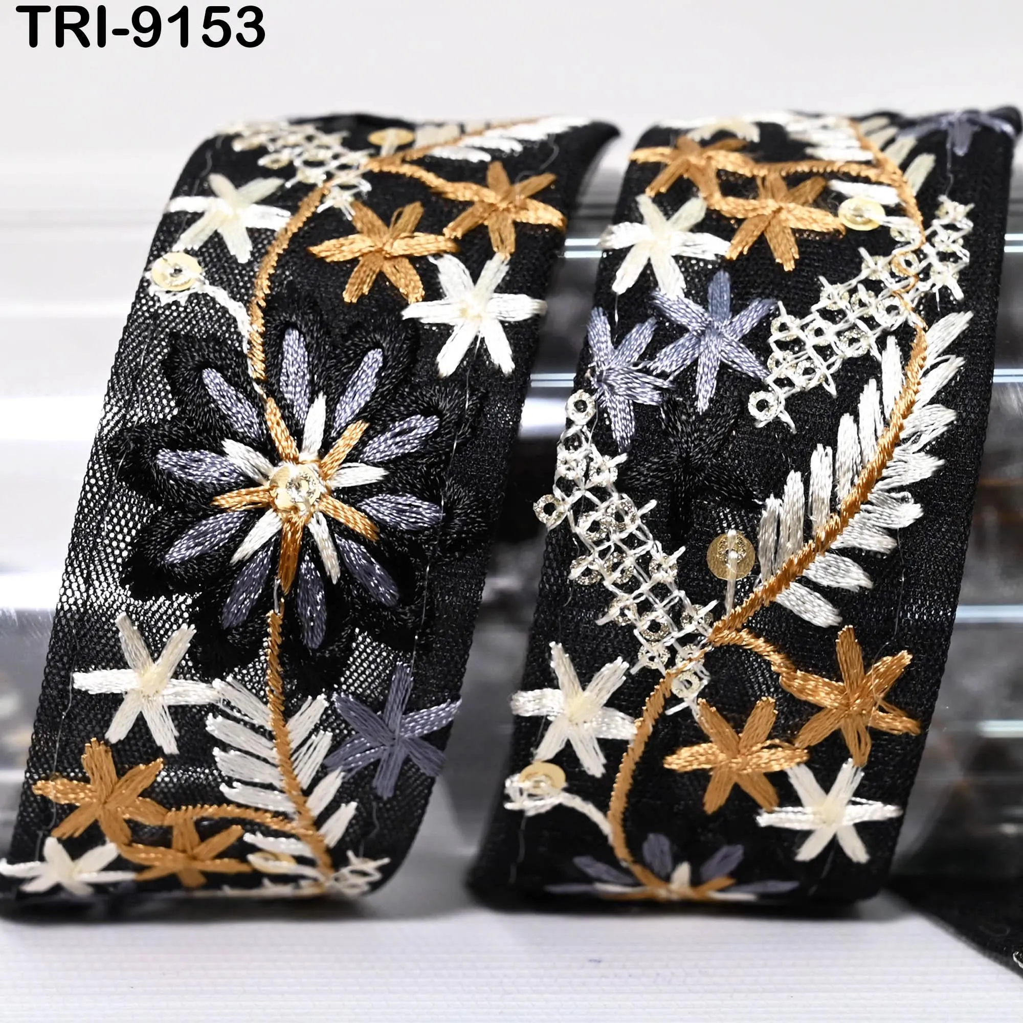 9 Yard Black Embroidery Ribbon 4 cm Trim Embellishment Sari Sewing DIY Crafting Border Indian Embroidered Trimming Cushion Laces Home Decor