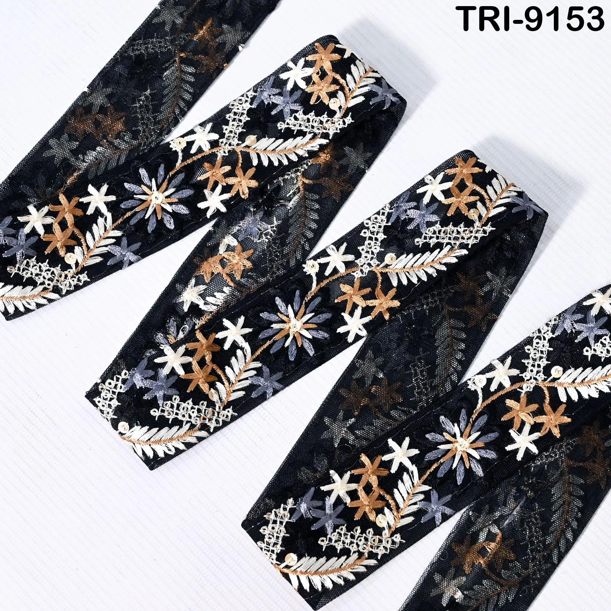 9 Yard Black Embroidery Ribbon 4 cm Trim Embellishment Sari Sewing DIY Crafting Border Indian Embroidered Trimming Cushion Laces Home Decor