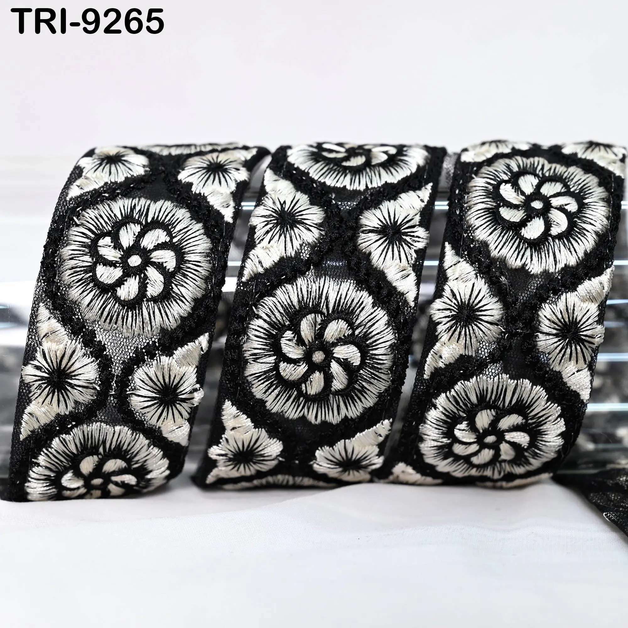 9 Yard Black Embroidery Ribbon 4cm Trim Embellishment Sari Sewing DIY Crafting Border Indian Embroidered Laces Home Decor Regency Reticules
