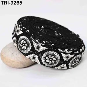 9 Yard Black Embroidery Ribbon 4cm Trim Embellishment Sari Sewing DIY Crafting Border Indian Embroidered Laces Home Decor Regency Reticules