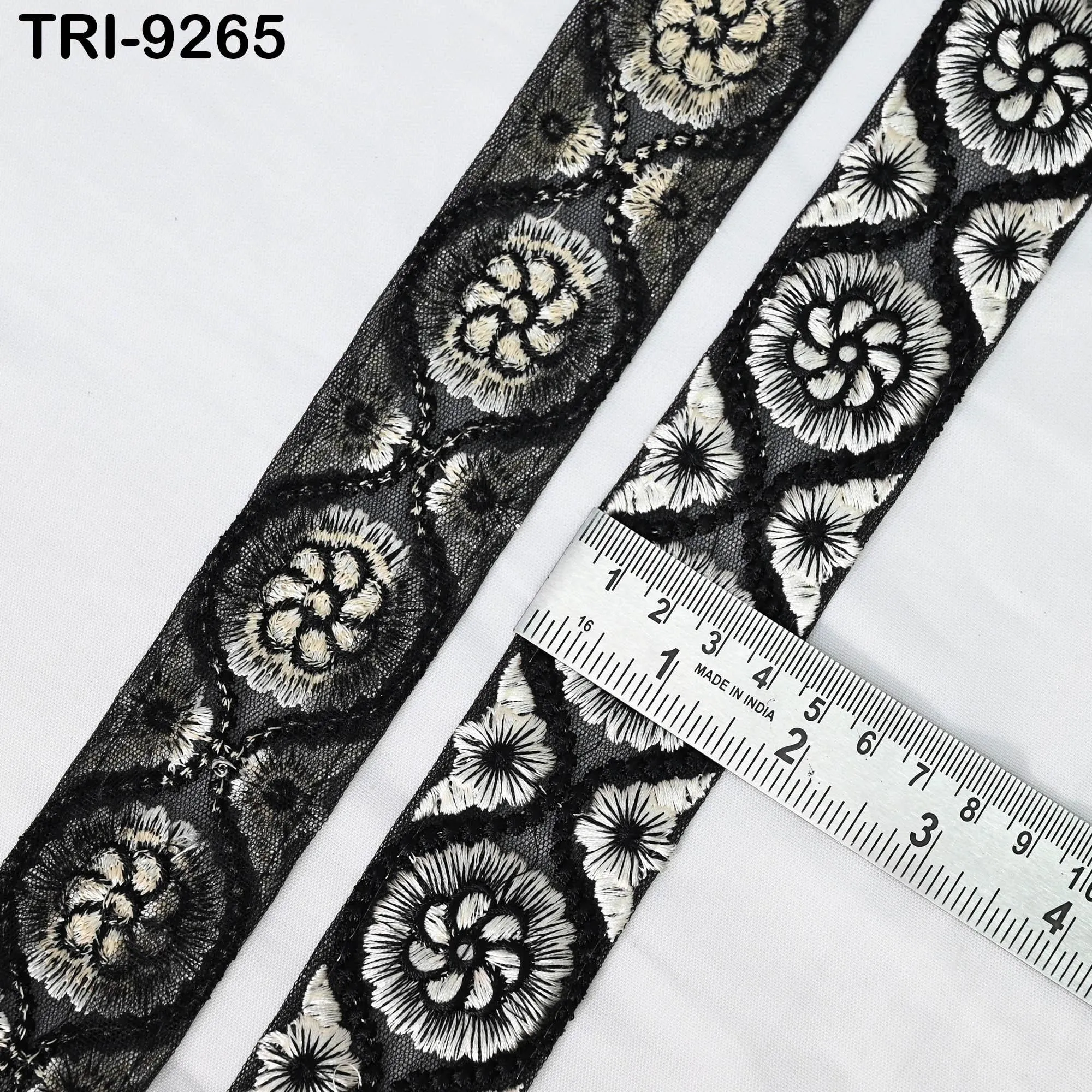 9 Yard Black Embroidery Ribbon 4cm Trim Embellishment Sari Sewing DIY Crafting Border Indian Embroidered Laces Home Decor Regency Reticules