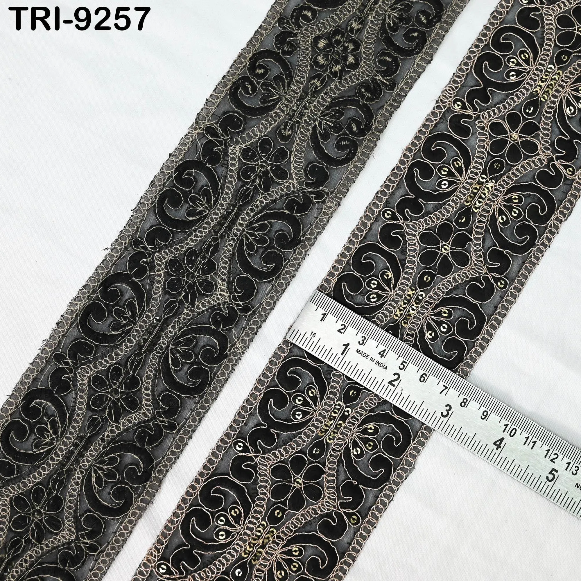 9 Yard Black Indian Embroidery Trim Ribbon 8cm Embroidered Wedding Sari Lehenga Border Saree  Sewing Crafting Wall Decor Curtains Headbands