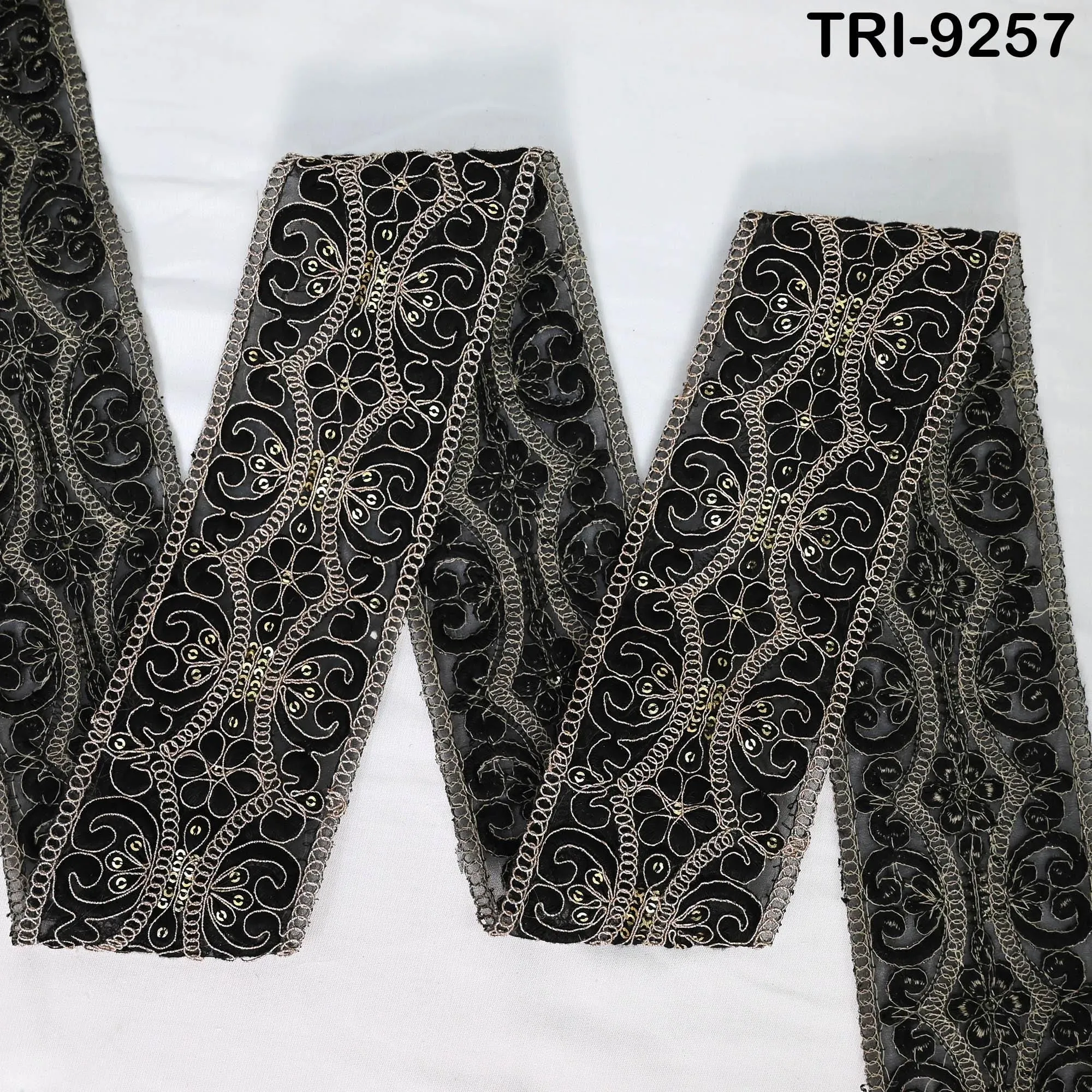 9 Yard Black Indian Embroidery Trim Ribbon 8cm Embroidered Wedding Sari Lehenga Border Saree  Sewing Crafting Wall Decor Curtains Headbands