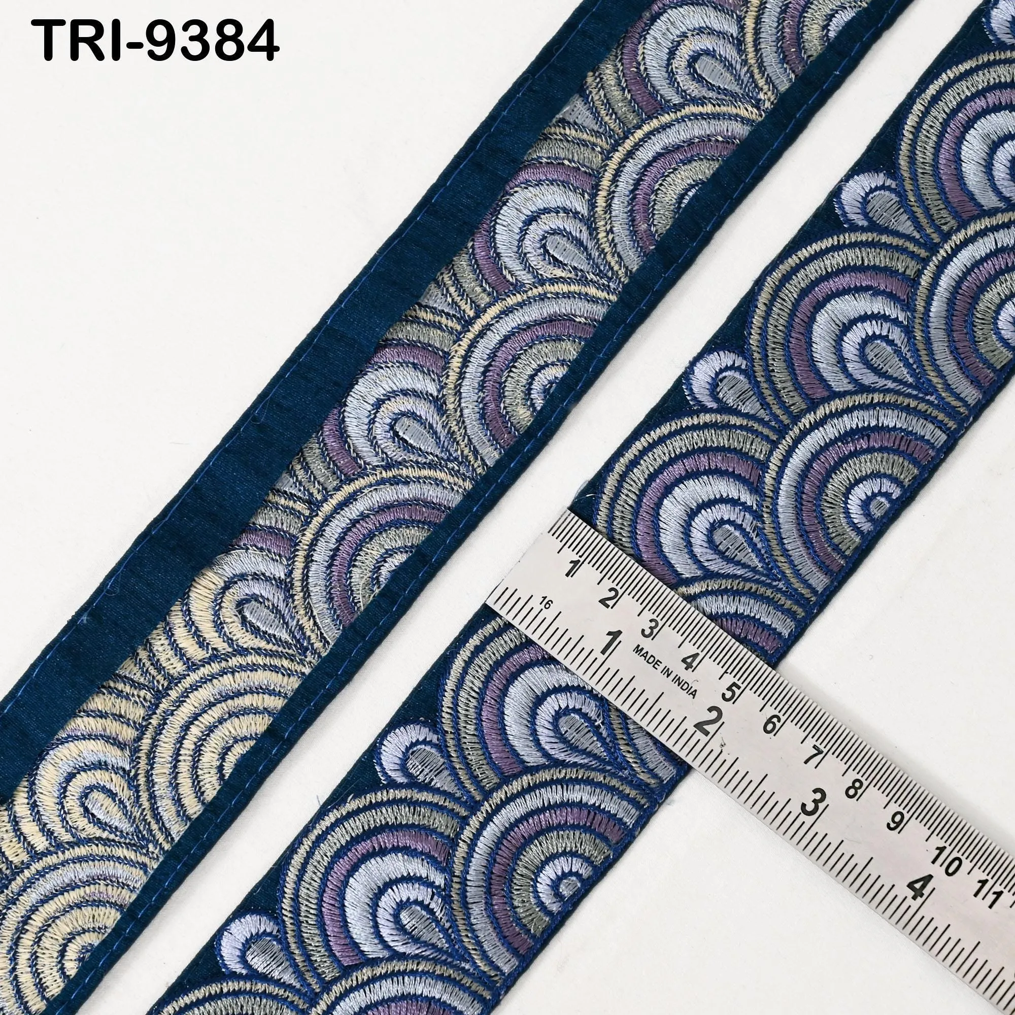 9 Yard Blue 5cm Embroidery Trim Ribbon Border Embroidered Fabric Gift Wrapping Saree Crafting Shoe making Lampshades Belts Embellishment
