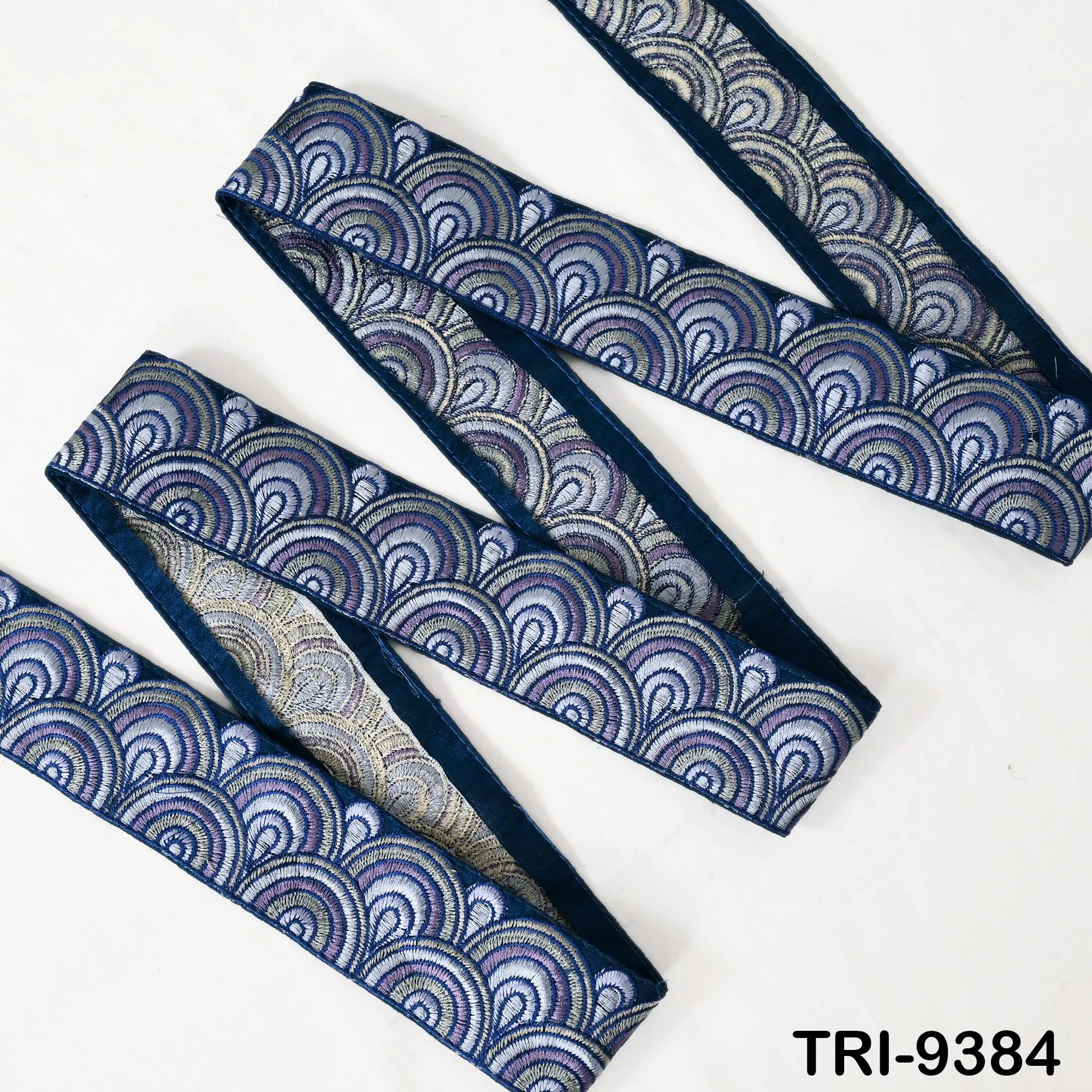 9 Yard Blue 5cm Embroidery Trim Ribbon Border Embroidered Fabric Gift Wrapping Saree Crafting Shoe making Lampshades Belts Embellishment