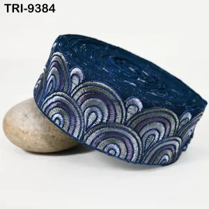 9 Yard Blue 5cm Embroidery Trim Ribbon Border Embroidered Fabric Gift Wrapping Saree Crafting Shoe making Lampshades Belts Embellishment