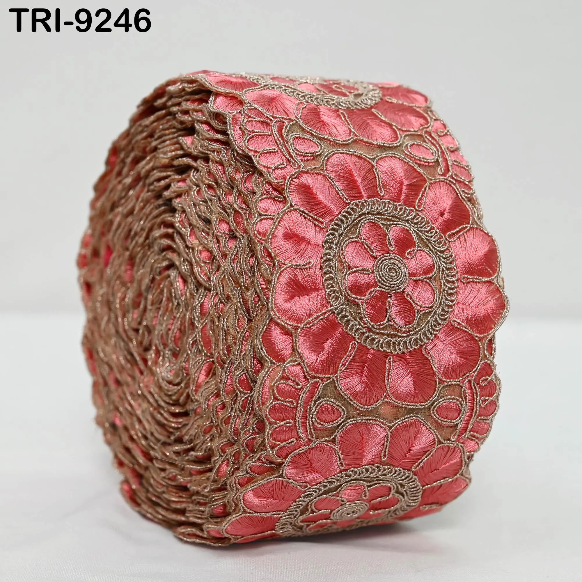 9 Yard Coral Embroidery Ribbon Trim 8cm Embroidered Wedding Sari Border Saree  Sewing Crafting Wall Decor Curtains Beach Bags Junk Journals