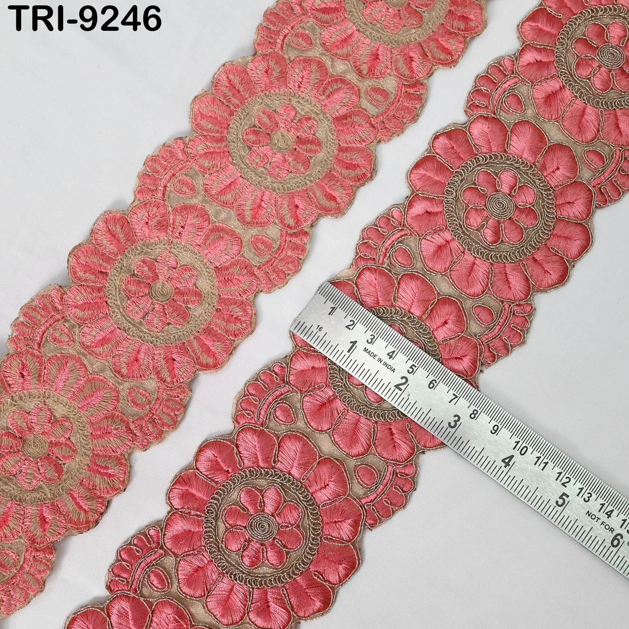 9 Yard Coral Embroidery Ribbon Trim 8cm Embroidered Wedding Sari Border Saree  Sewing Crafting Wall Decor Curtains Beach Bags Junk Journals