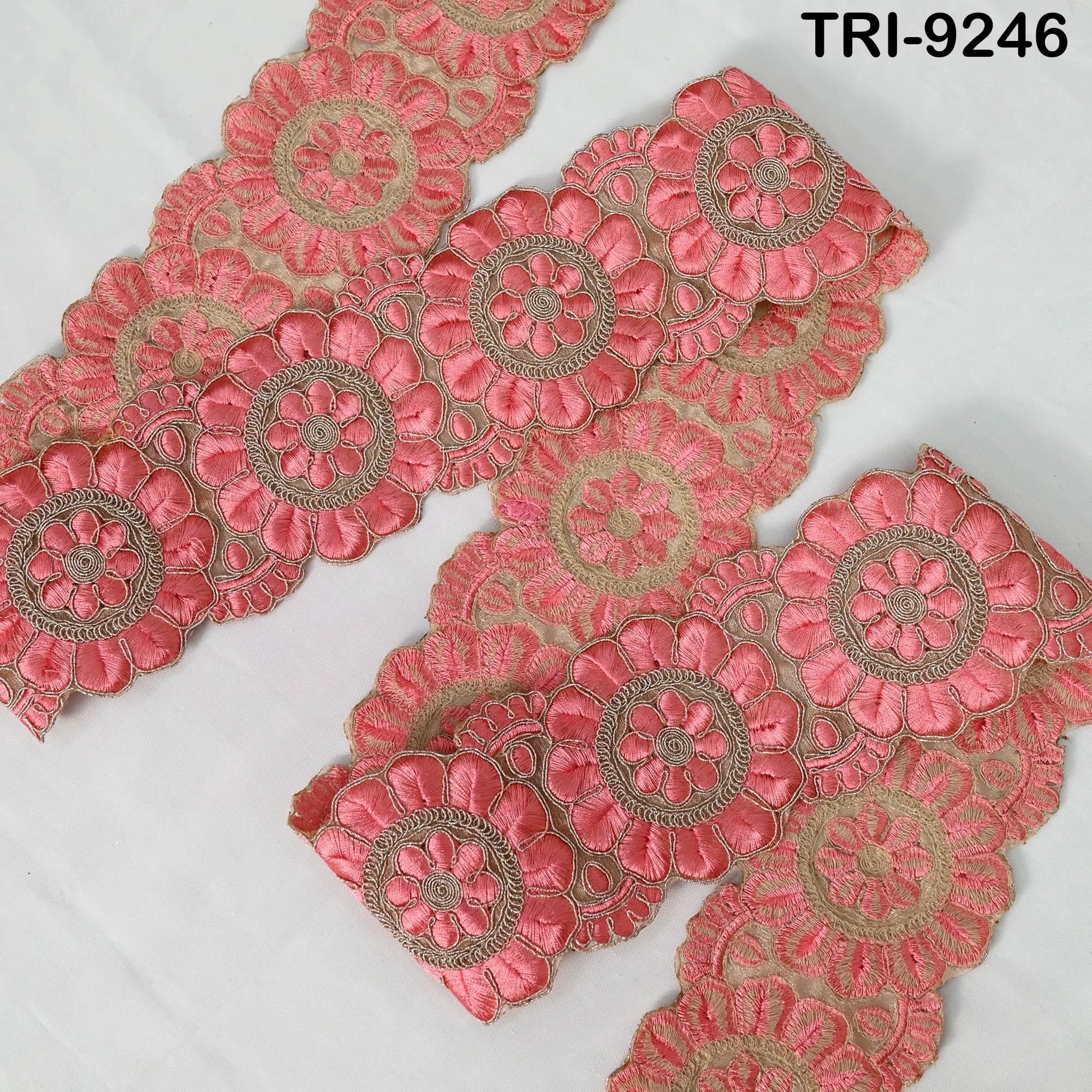 9 Yard Coral Embroidery Ribbon Trim 8cm Embroidered Wedding Sari Border Saree  Sewing Crafting Wall Decor Curtains Beach Bags Junk Journals