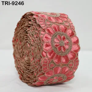 9 Yard Coral Embroidery Ribbon Trim 8cm Embroidered Wedding Sari Border Saree  Sewing Crafting Wall Decor Curtains Beach Bags Junk Journals