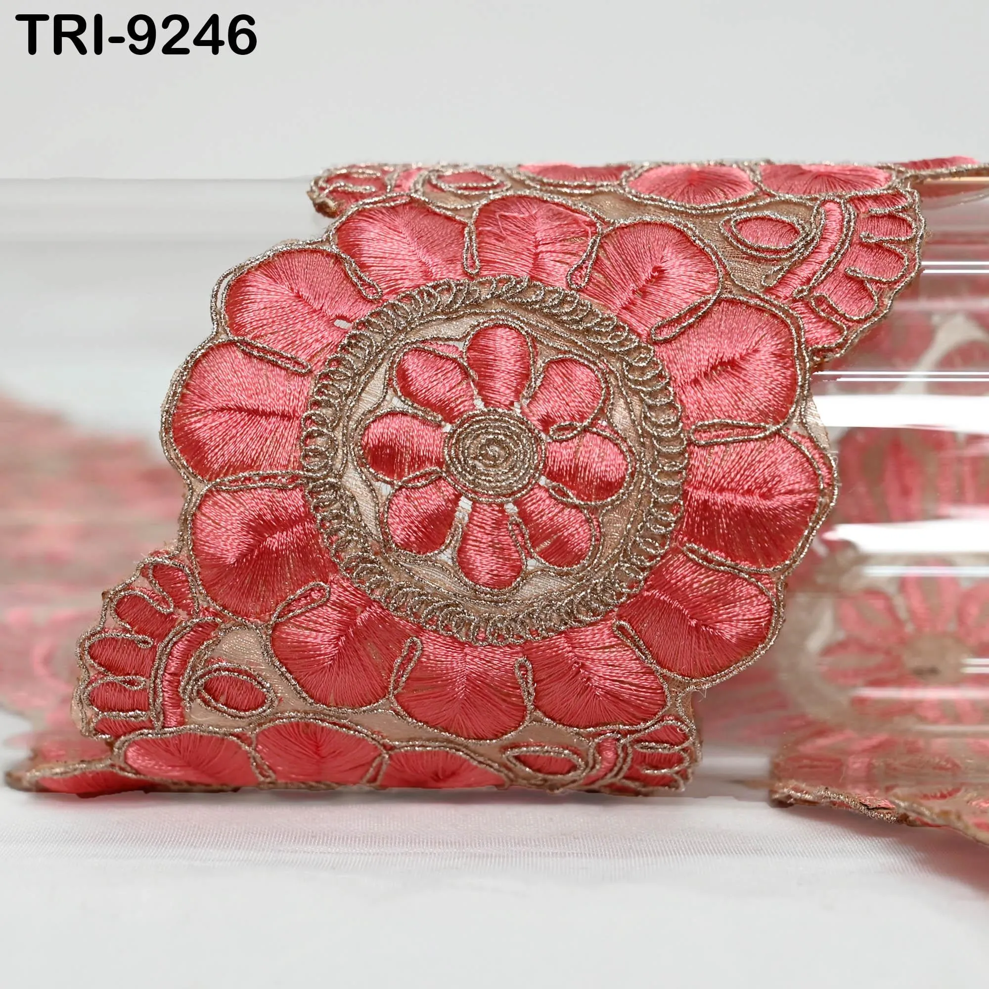 9 Yard Coral Embroidery Ribbon Trim 8cm Embroidered Wedding Sari Border Saree  Sewing Crafting Wall Decor Curtains Beach Bags Junk Journals